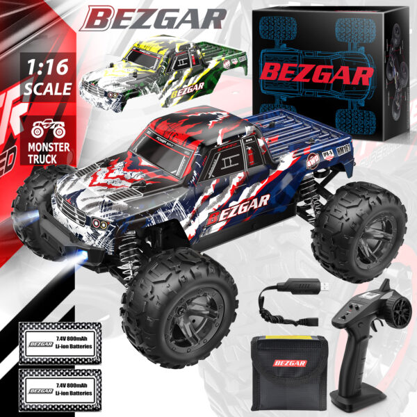 BEZGAR Hobby Buggy RC Car Truck All-Terrain 40Km/h Off-Road 4WD Remote Control Monster Crawler with Battery for Kids Adults