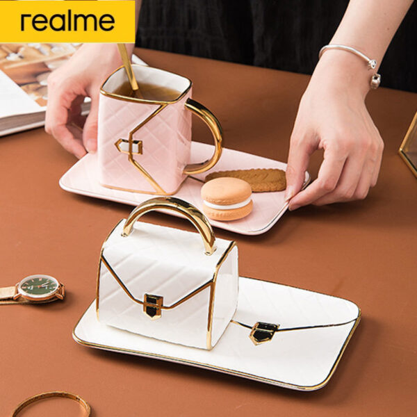 Creative Bag Shape Coffee Cup with Saucer Porcelain Tea Cup Set Nordic Drinkware Home Decor Personalized Birthday Wedding Gift