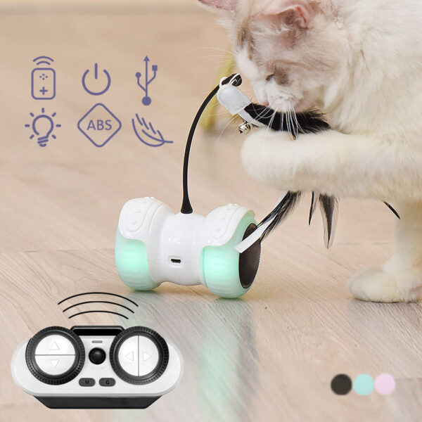 DualPet Smart Remote Control Interactive Cat Toy Intelligent Automatic Rolling Electric Led Light Toys For Cats USB Powered