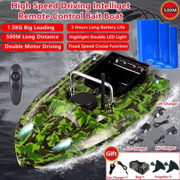 Smart Fixed Speed Cruise Radio Remote Control Fishing Bait Boat 1.5KG 500M Dual Night Light Lure Fishing RC Bait Boat Fishing